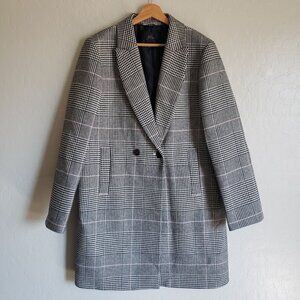 J.Crew Daphne Longline Glen Plaid Topcoat Coat Jacket Wool Blend Grey/Pink Sz 12